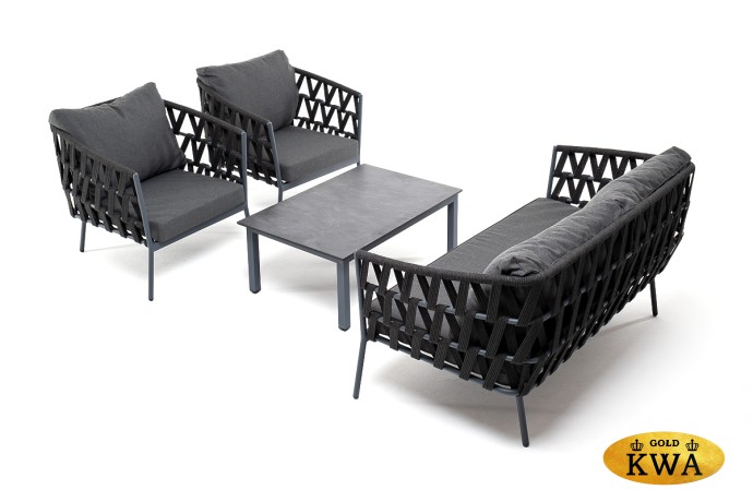 "Диего" лаунж-зона 4-местная плетеная из роупа (веревки), каркас алюминиевый серый, роуп темно-серый