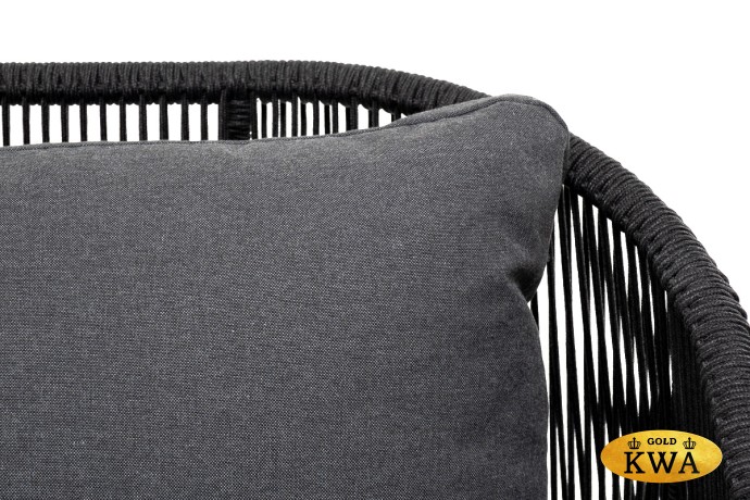 "Милан" диван 3-местный плетеный из роупа, каркас алюминий темно-серый (RAL7024) муар, роуп темно-серый круглый, ткань темно-серая 027