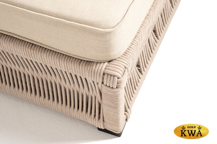 "Ривьера" шезлонг плетеный из роупа, каркас алюминий белый муар, роуп бежевый круглый, ткань бежевая