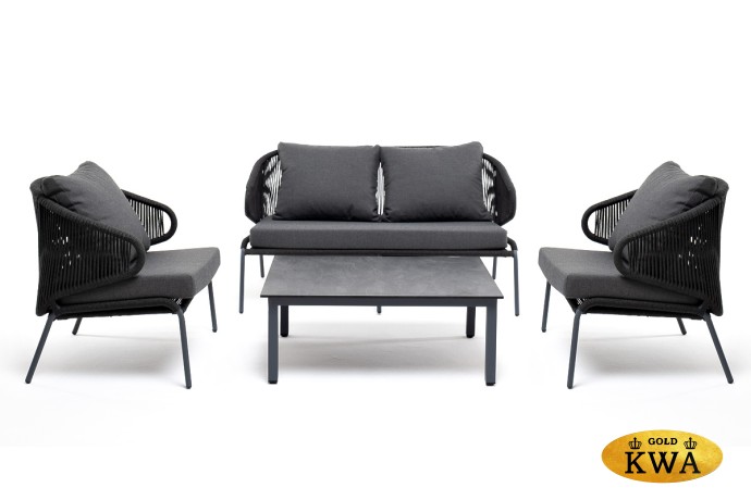 "Милан" лаунж-зона 4-местная плетеная из роупа (веревки), каркас алюминиевый серый, роуп темно-серый