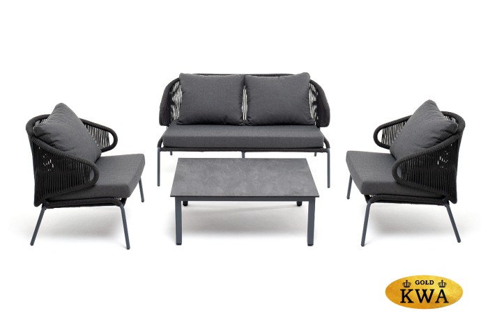 "Милан" лаунж-зона 4-местная плетеная из роупа (веревки), каркас алюминиевый серый, роуп темно-серый