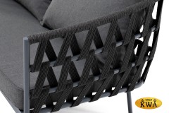 "Диего" диван 2-местный плетеный из роупа, каркас алюминий темно-серый (RAL7024), роуп темно-серый круглый, ткань темно-серая 019