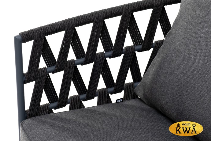 "Диего" диван 2-местный плетеный из роупа, каркас алюминий темно-серый (RAL7024), роуп темно-серый круглый, ткань темно-серая 019