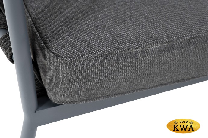 "Диего" диван 2-местный плетеный из роупа, каркас алюминий темно-серый (RAL7024), роуп темно-серый круглый, ткань темно-серая 019