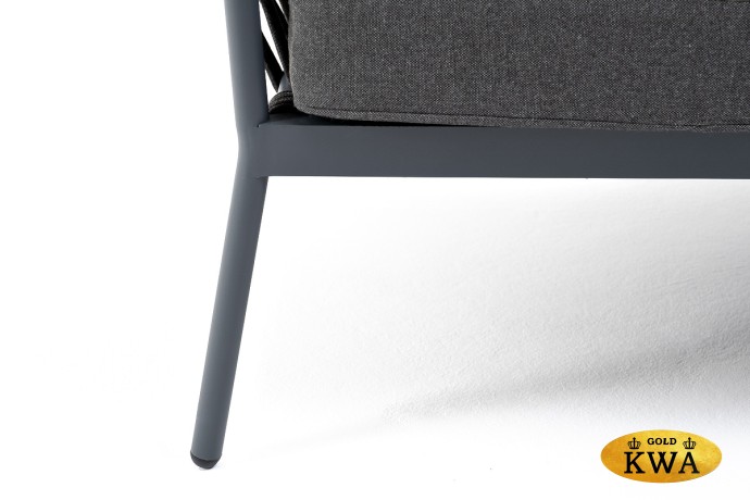 "Диего" диван 2-местный плетеный из роупа, каркас алюминий темно-серый (RAL7024), роуп темно-серый круглый, ткань темно-серая 019