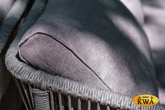 "Лугано" диван 3-местный плетеный из роупа, каркас алюминий темно-серый (RAL7024) муар, роуп темно-серый круглый, ткань темно-серая YB25-0027