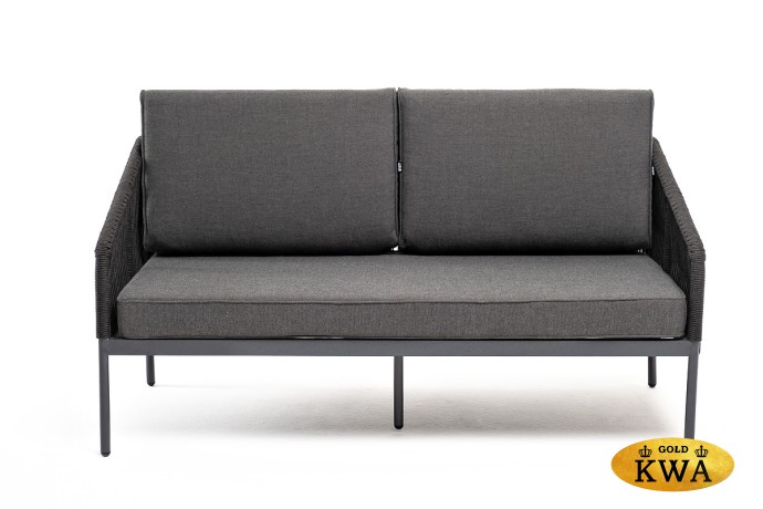 "Лугано" диван 3-местный плетеный из роупа, каркас алюминий темно-серый (RAL7024) муар, роуп темно-серый круглый, ткань темно-серая YB25-0027