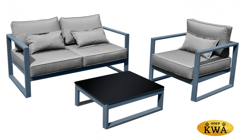 Комплект садовой мебели G401.51Е10 серый/серебристый (Диван двухместный с двумя подлокотниками+кресло+столик)