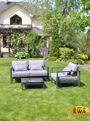 Комплект садовой мебели G401.51Е10 серый/серебристый (Диван двухместный с двумя подлокотниками+кресло+столик)