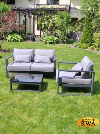 Комплект садовой мебели G401.51Е10 серый/серебристый (Диван двухместный с двумя подлокотниками+кресло+столик)