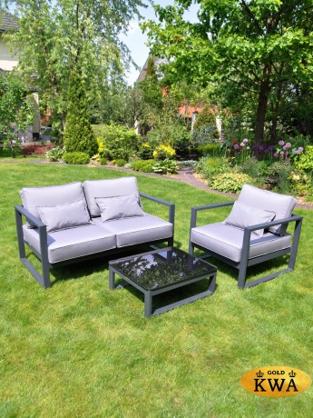 Комплект садовой мебели G401.51Е10 серый/серебристый (Диван двухместный с двумя подлокотниками+кресло+столик)