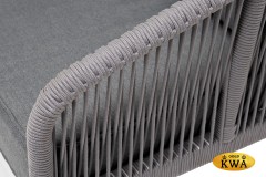 "Канны" диван 3-местный плетеный из роупа, каркас алюминий белый шагрень, роуп светло-серый круглый, ткань серая