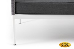 "Канны" диван 3-местный плетеный из роупа, каркас алюминий белый шагрень, роуп светло-серый круглый, ткань серая