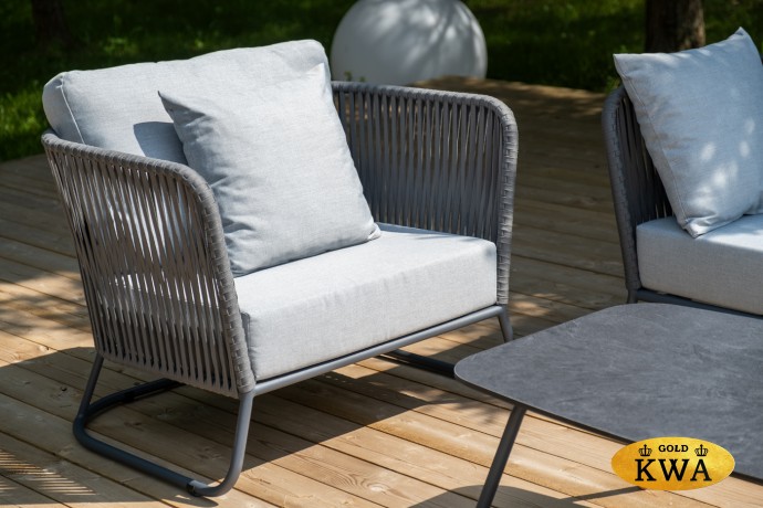 "Багамы" кресло плетеное из роупа, каркас алюминий темно-серый (RAL7024) муар, роуп серый 15мм, ткань светло-серая