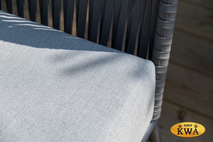 "Багамы" кресло плетеное из роупа, каркас алюминий темно-серый (RAL7024) муар, роуп серый 15мм, ткань светло-серая