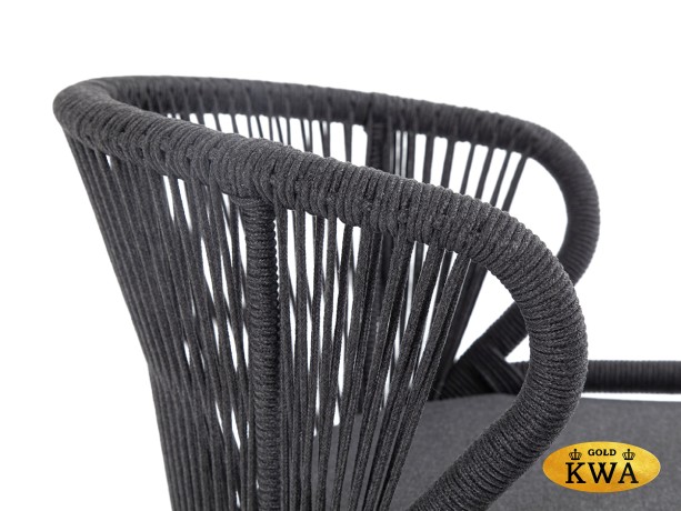 "Милан" стул плетеный из роупа, каркас алюминий темно-серый (RAL7024) муар, роуп темно-серый круглый, ткань темно-серая 027