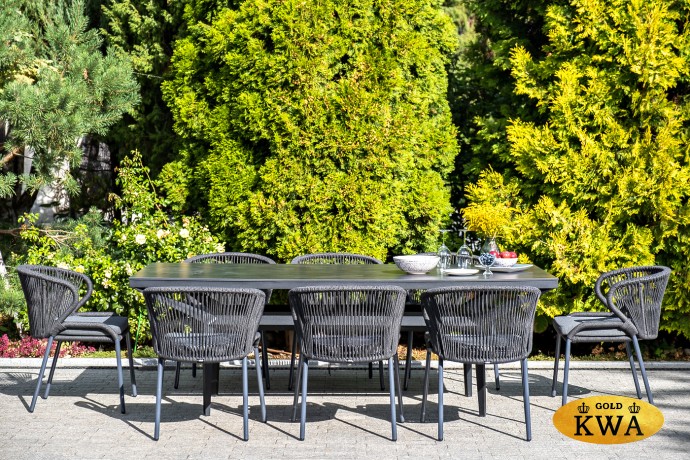 "Милан" стул плетеный из роупа, каркас алюминий темно-серый (RAL7024) муар, роуп темно-серый круглый, ткань темно-серая 027