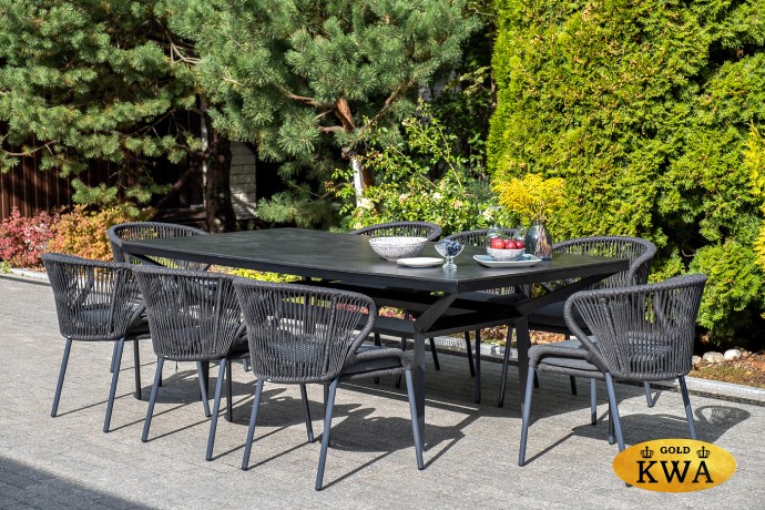 "Милан" стул плетеный из роупа, каркас алюминий темно-серый (RAL7024) муар, роуп темно-серый круглый, ткань темно-серая 027