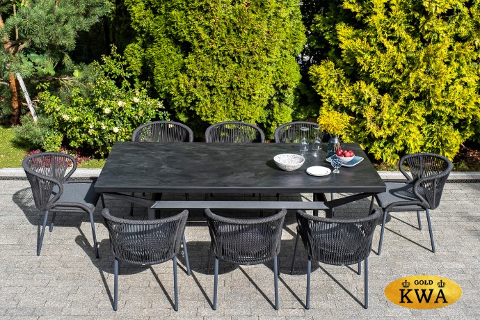 "Милан" стул плетеный из роупа, каркас алюминий темно-серый (RAL7024) муар, роуп темно-серый круглый, ткань темно-серая 027