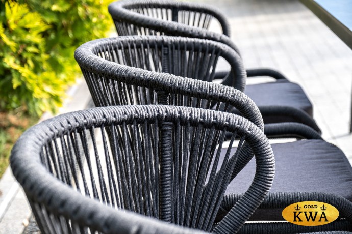 "Милан" стул плетеный из роупа, каркас алюминий темно-серый (RAL7024) муар, роуп темно-серый круглый, ткань темно-серая 027