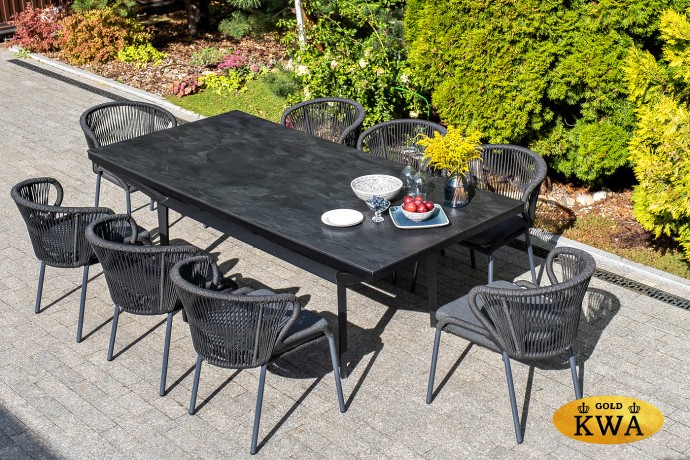 "Милан" стул плетеный из роупа, каркас алюминий темно-серый (RAL7024) муар, роуп темно-серый круглый, ткань темно-серая 027