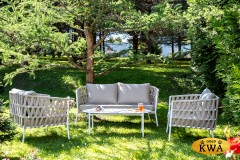 &quot;Форли&quot; лаунж-зона 4-местная плетеная из роупа (веревки), каркас алюминиевый светло-серый, роуп серо-коричневый