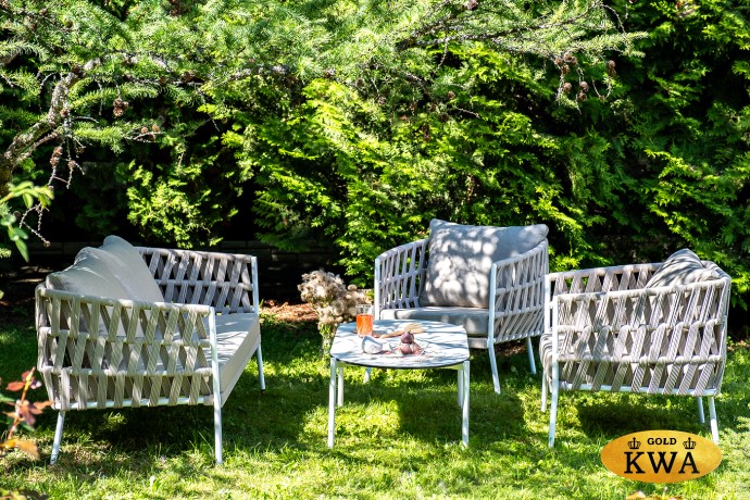 "Форли" лаунж-зона 4-местная плетеная из роупа (веревки), каркас алюминиевый светло-серый, роуп серо-коричневый