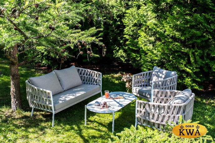 "Форли" лаунж-зона 4-местная плетеная из роупа (веревки), каркас алюминиевый светло-серый, роуп серо-коричневый