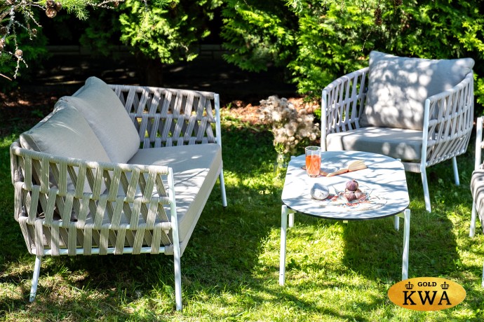 "Форли" лаунж-зона 4-местная плетеная из роупа (веревки), каркас алюминиевый светло-серый, роуп серо-коричневый