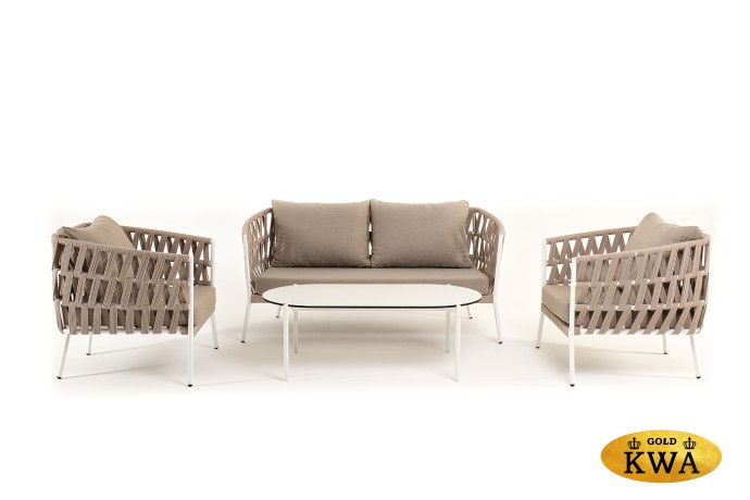 "Форли" лаунж-зона 4-местная плетеная из роупа (веревки), каркас алюминиевый светло-серый, роуп серо-коричневый