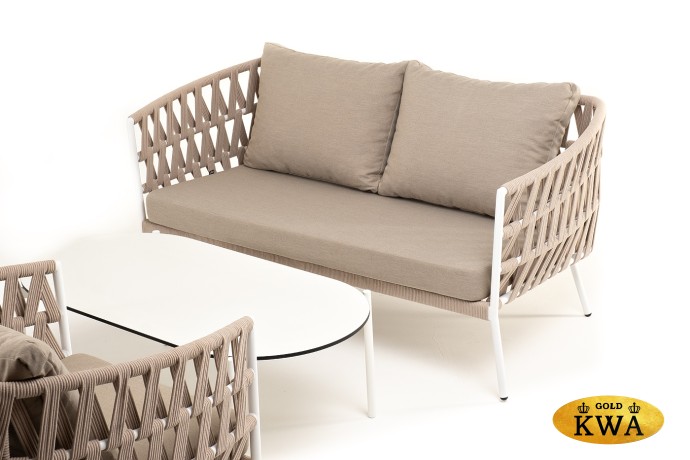 "Форли" лаунж-зона 4-местная плетеная из роупа (веревки), каркас алюминиевый светло-серый, роуп серо-коричневый