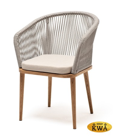 "Марсель" стул плетеный из роупа, основание дуб, роуп серый меланж круглый, ткань бежевая