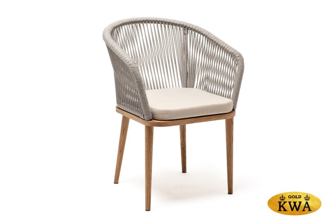 "Марсель" стул плетеный из роупа, основание дуб, роуп серый меланж круглый, ткань бежевая