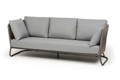 "Багамы" диван 3-местный плетеный из роупа, каркас алюминий бежево-серый (RAL7006) муар, роуп серо-коричневый 23мм, ткань светло-серая