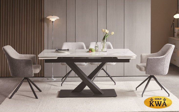 "Юпитер" стол интерьерный раздвижной обеденный из керамики, цвет белый глянцевый