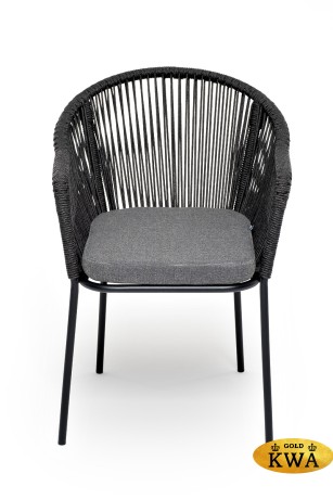 "Лион" стул плетеный из роупа, каркас из стали темно-серый (RAL7024) муар, роуп темно-серый круглый, ткань темно-серая 027
