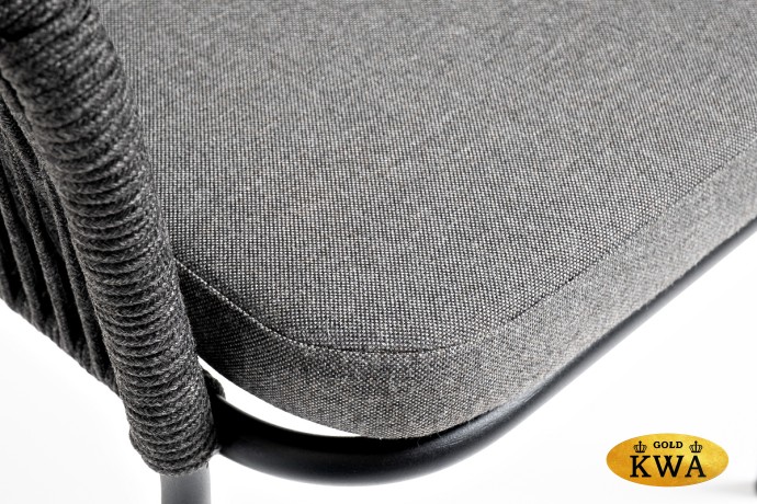 "Лион" стул плетеный из роупа, каркас из стали темно-серый (RAL7024) муар, роуп темно-серый круглый, ткань темно-серая 027