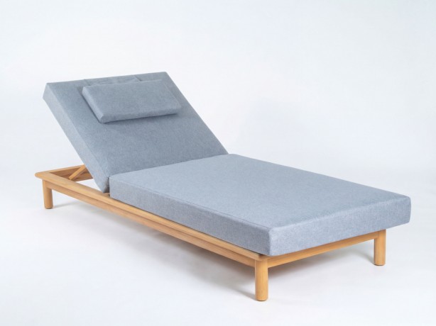 Шезлонг САПОРИ тик, светло-серый матрас, подушка