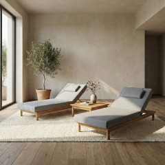 Шезлонг САПОРИ тик, светло-серый матрас, подушка