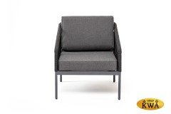 &quot;Канны&quot; кресло плетеное из роупа, каркас алюминий темно-серый (RAL7024) шагрень, роуп темно-серый круглый, ткань темно-серая 019