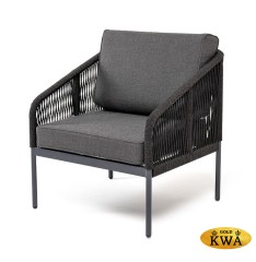 &quot;Канны&quot; кресло плетеное из роупа, каркас алюминий темно-серый (RAL7024) шагрень, роуп темно-серый круглый, ткань темно-серая 019