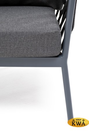 "Диего" кресло плетеное из роупа, каркас алюминий темно-серый (RAL7024) муар, роуп темно-серый круглый, ткань темно-серая 027