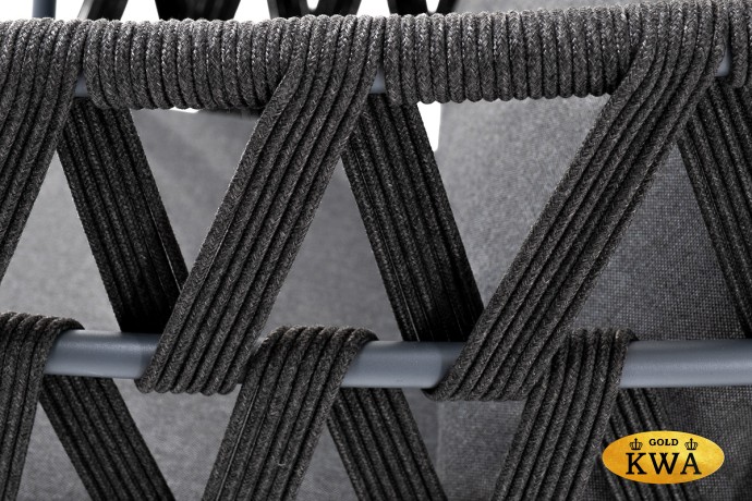 "Диего" кресло плетеное из роупа, каркас алюминий темно-серый (RAL7024) муар, роуп темно-серый круглый, ткань темно-серая 027