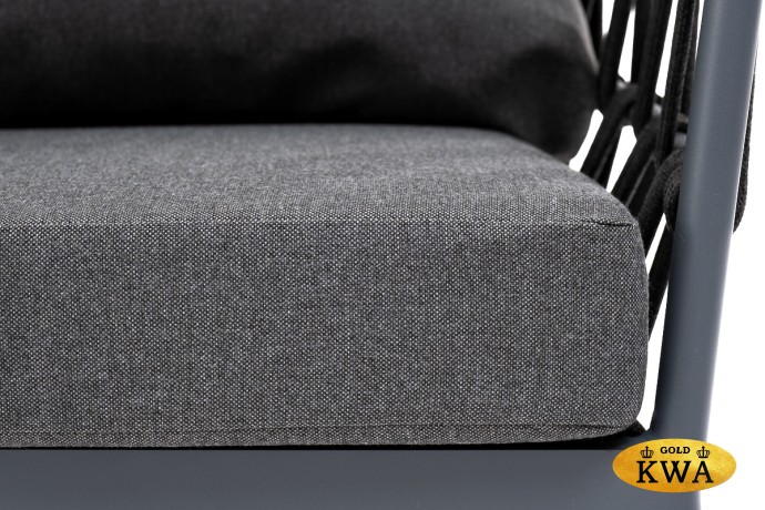 "Диего" кресло плетеное из роупа, каркас алюминий темно-серый (RAL7024) муар, роуп темно-серый круглый, ткань темно-серая 027