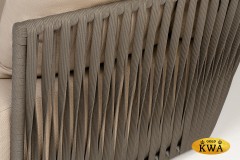 "Форли" диван 2-местный плетеный из роупа, каркас алюминий светло-серый (RAL7035) муар, роуп серо-коричневый 23мм, ткань Mossle бежевая