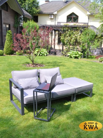 Комплект садовой мебели из алюминия “Место для отдыха” G401.25Е10 (Диван двухместный с правым подлокотником+пуф+столик приставной) серый/серебристый