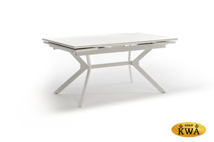 "Меркурий" стол интерьерный раздвижной обеденный из керамики, цвет белый глянцевый