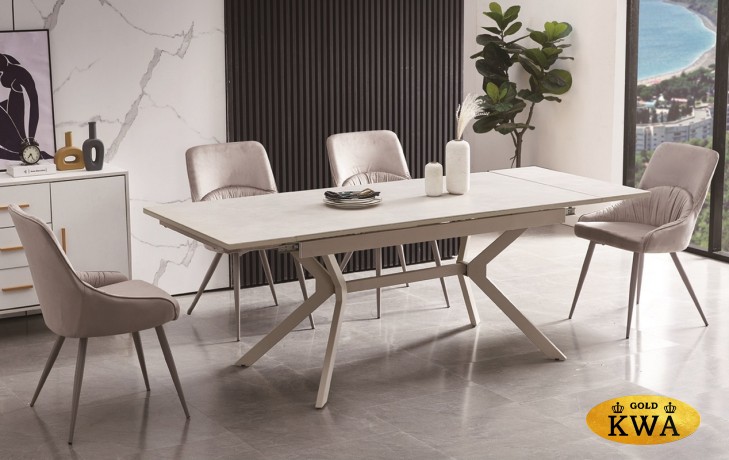 "Меркурий" стол интерьерный раздвижной обеденный из керамики, цвет белый глянцевый