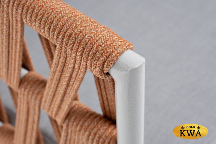 "Диего" кресло плетеное из роупа, каркас алюминий светло-серый (RAL7035) муар, роуп оранжевый меланж круглый, ткань светло-серая