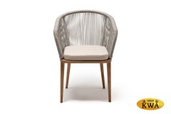 "Марсель" стул плетеный из роупа, основание дуб, роуп серый меланж круглый, ткань бежевая 035